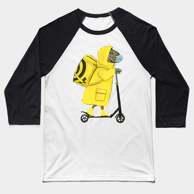 Capybara riding scooter delivering food Baseball T-Shirt by argiropulo